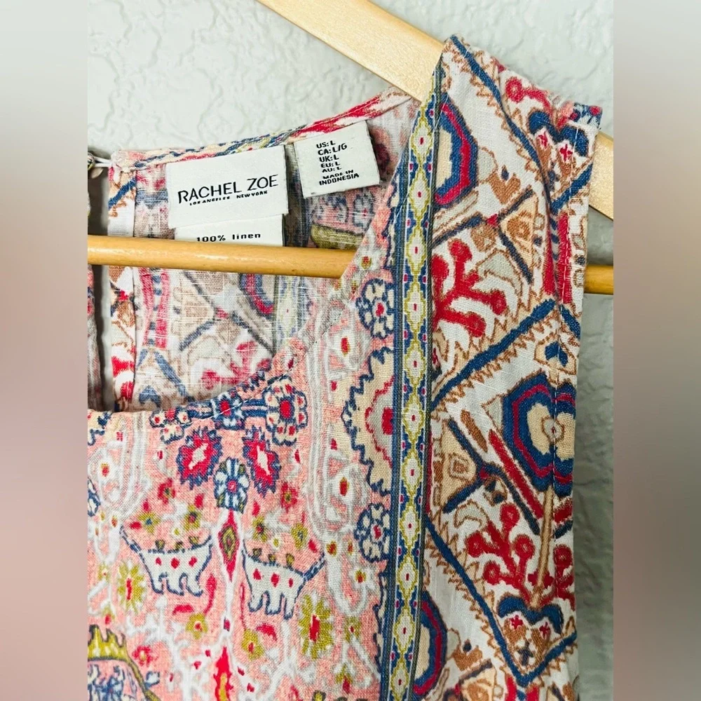 Rachel Zoe Aztec Multicolor Linen Trapeze Dress size large w pockets - Picture 2 of 3